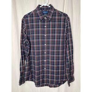 1990s Ralph Lauren Purple Green Muted Rainbow Plaid Old Money Oxford Shirt L